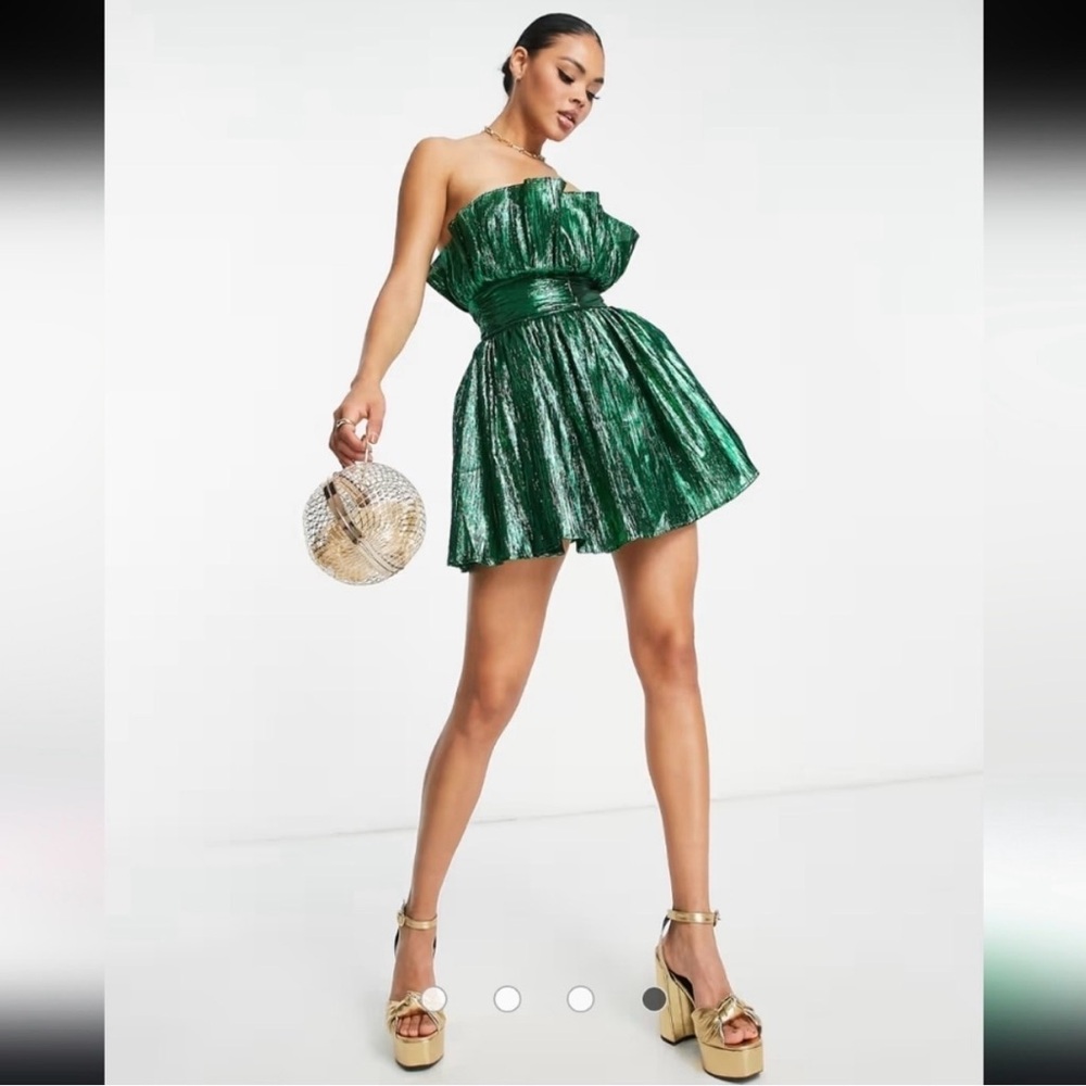 ASOS Collective the Label exclusive bandeau Green Metallic Mini Dress emerald